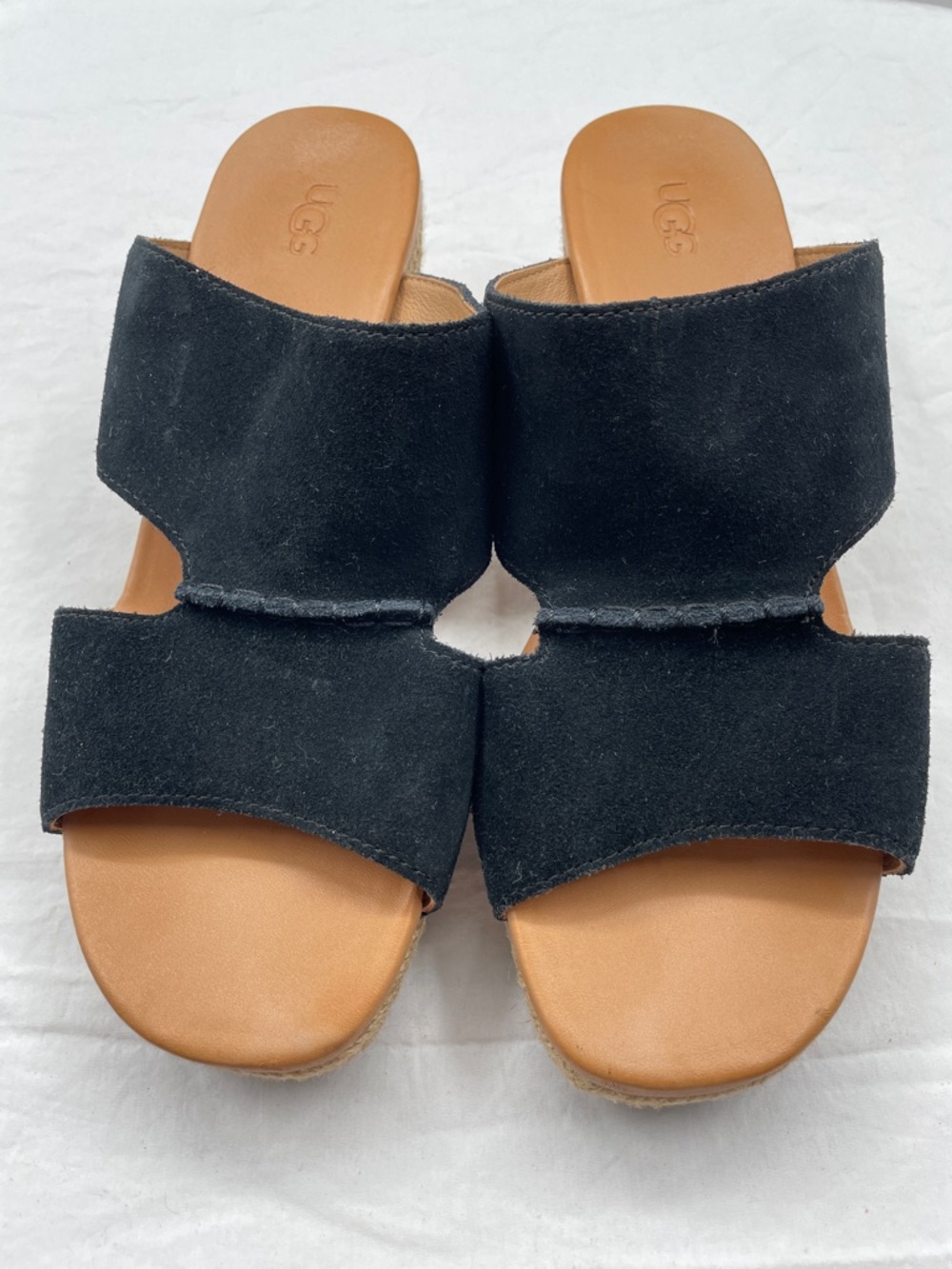 LIKE NEW! UGG Eirene Black Suede Espadrille Wedge Slide Sandals. 9. - Picture 4 of 10